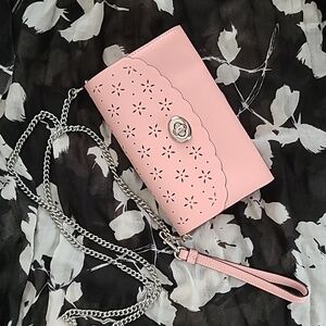 Coach Avenue Pink Perforated Eyelet Leather Crossbody Chain Wristlet Bag Purse